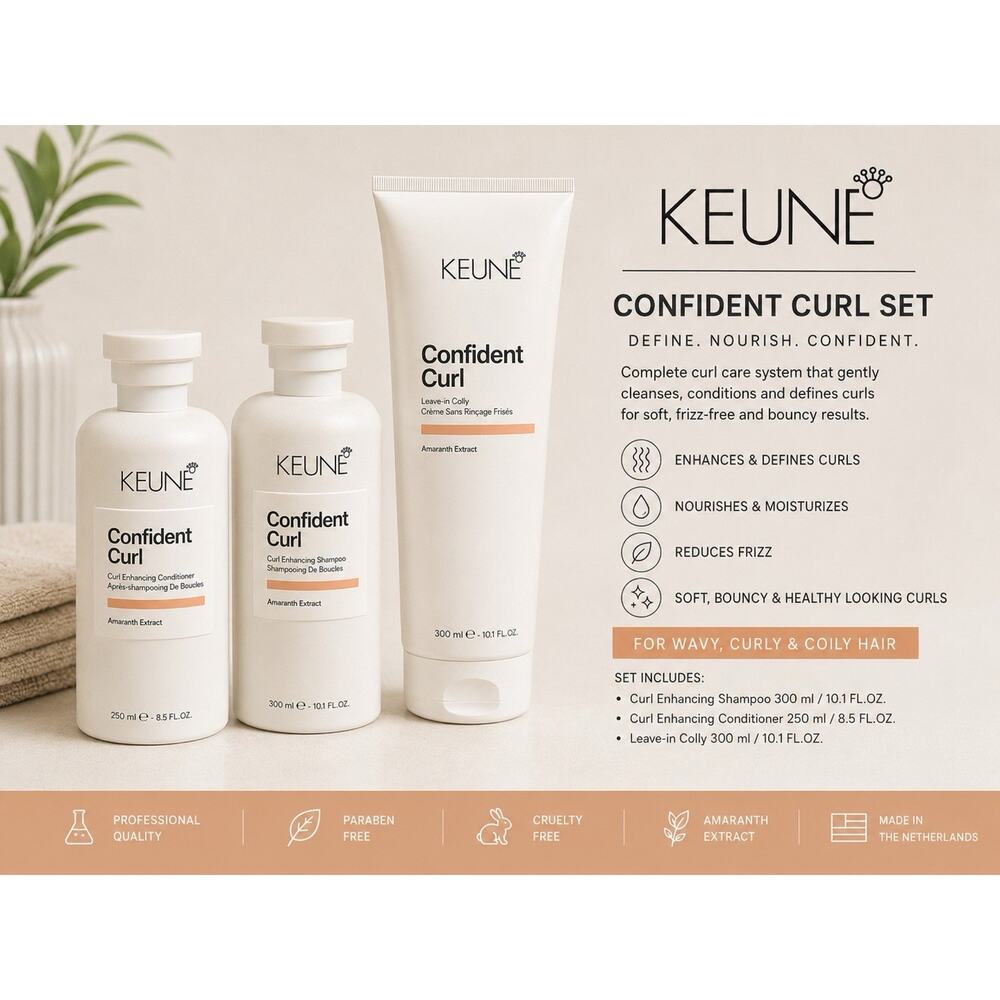 KEUNE Confident Curl Set Shampoo Conditioner & Leave-In Curly Hair